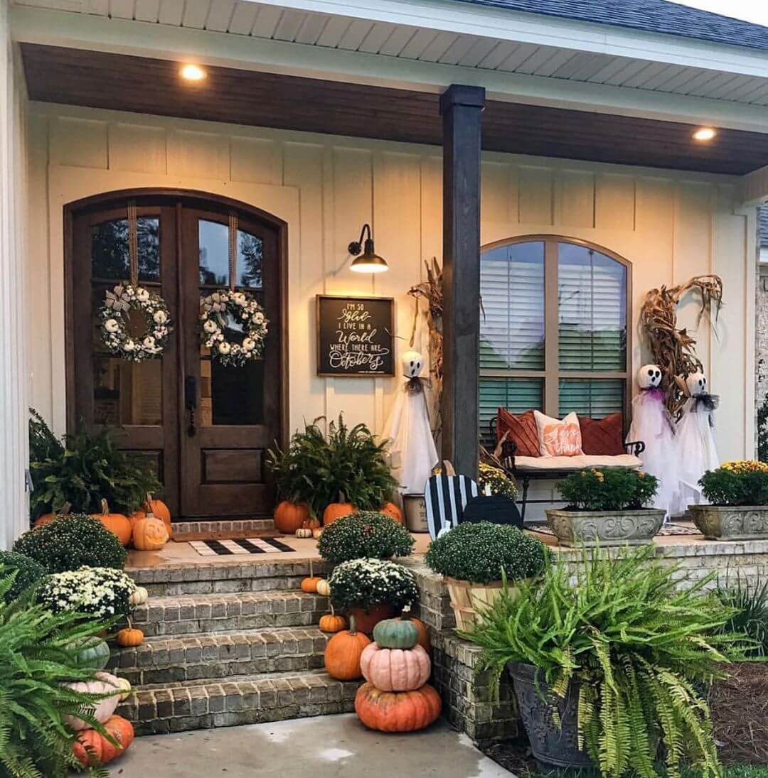 Fall-themed Front Porch
