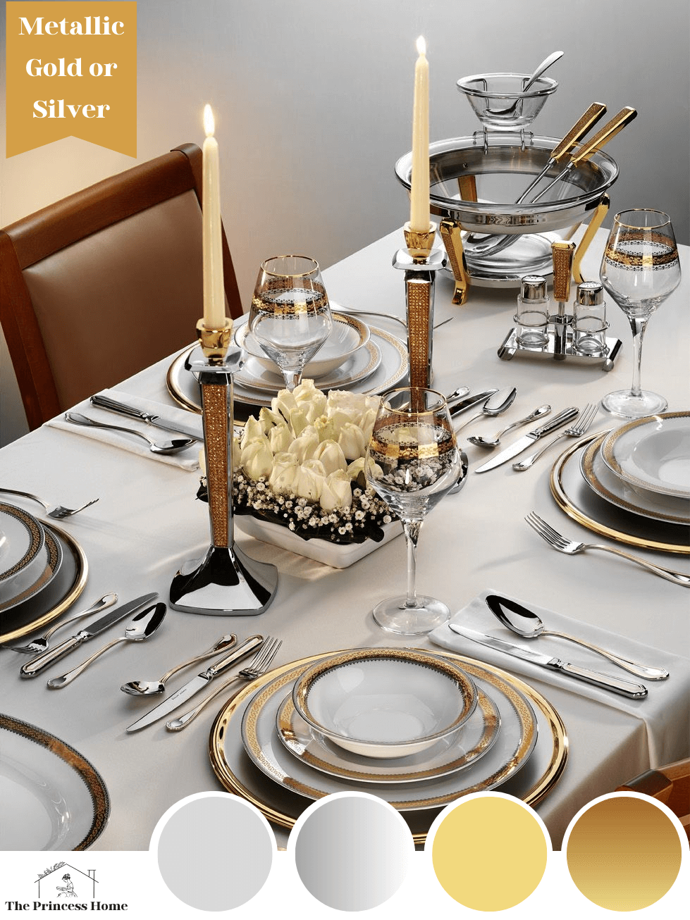 3.Metallic Accents - Gold or Silver: