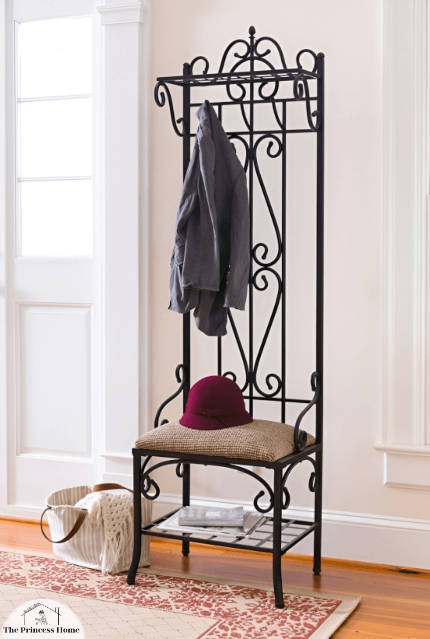 Metal Entryway Storage Bench with Coat Rack