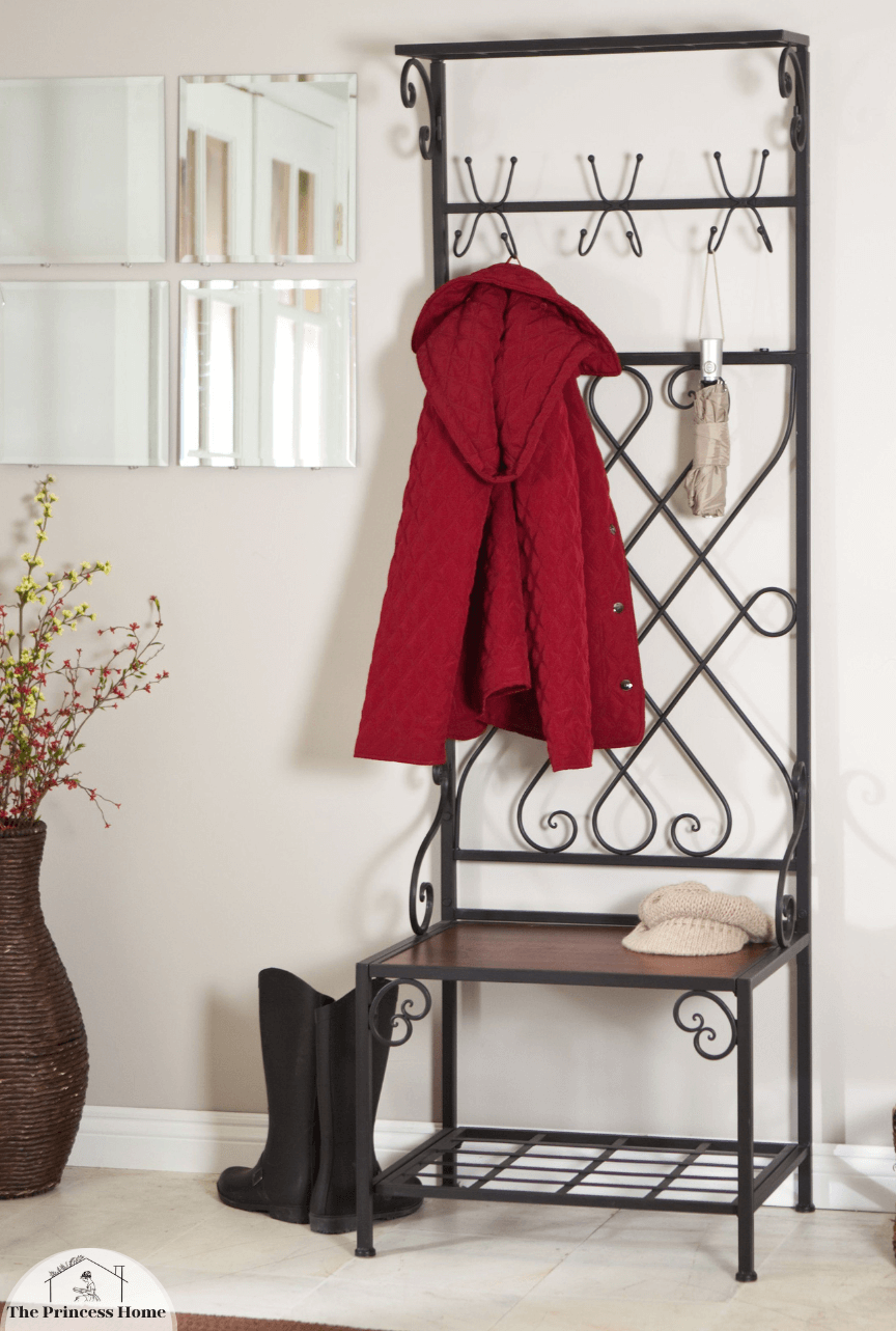 Metal Entryway Storage Bench with Coat Rack