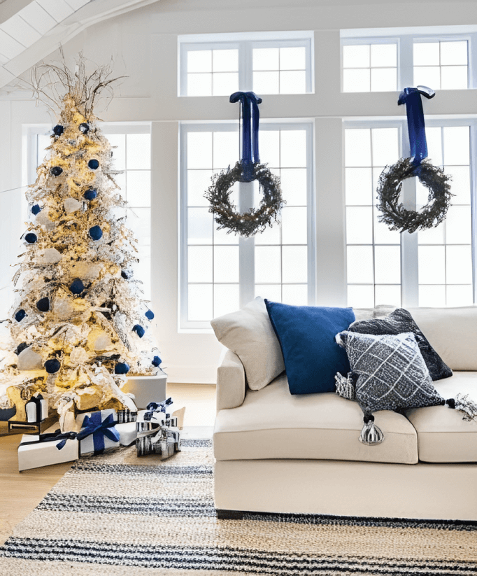 6.Navy Blue Window Decorations: