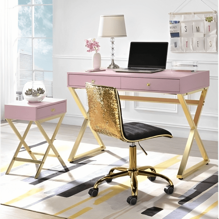Golden Elegance: Chic Home Office Decor Tips & Ideas with Hot Pink Accents