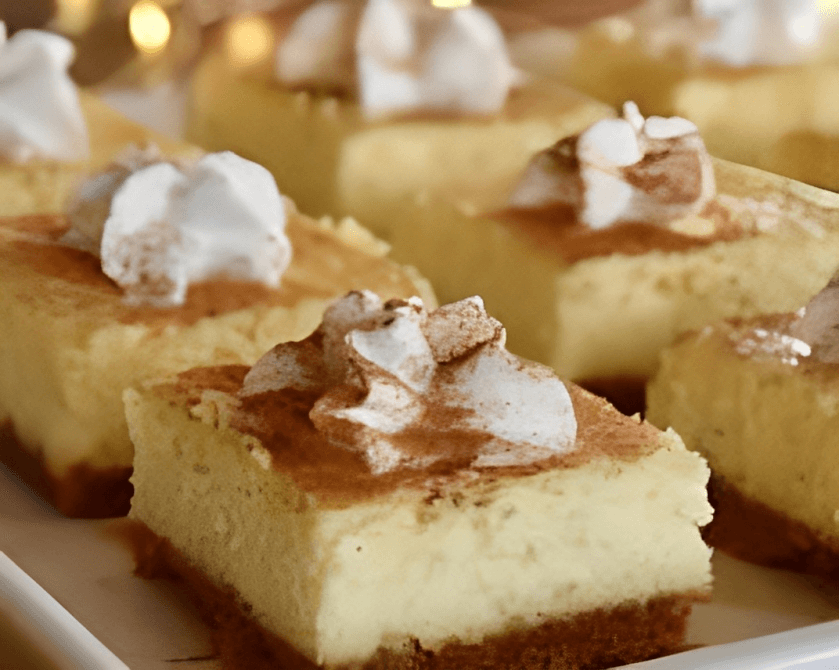 17.Eggnog Cheesecake Bars: